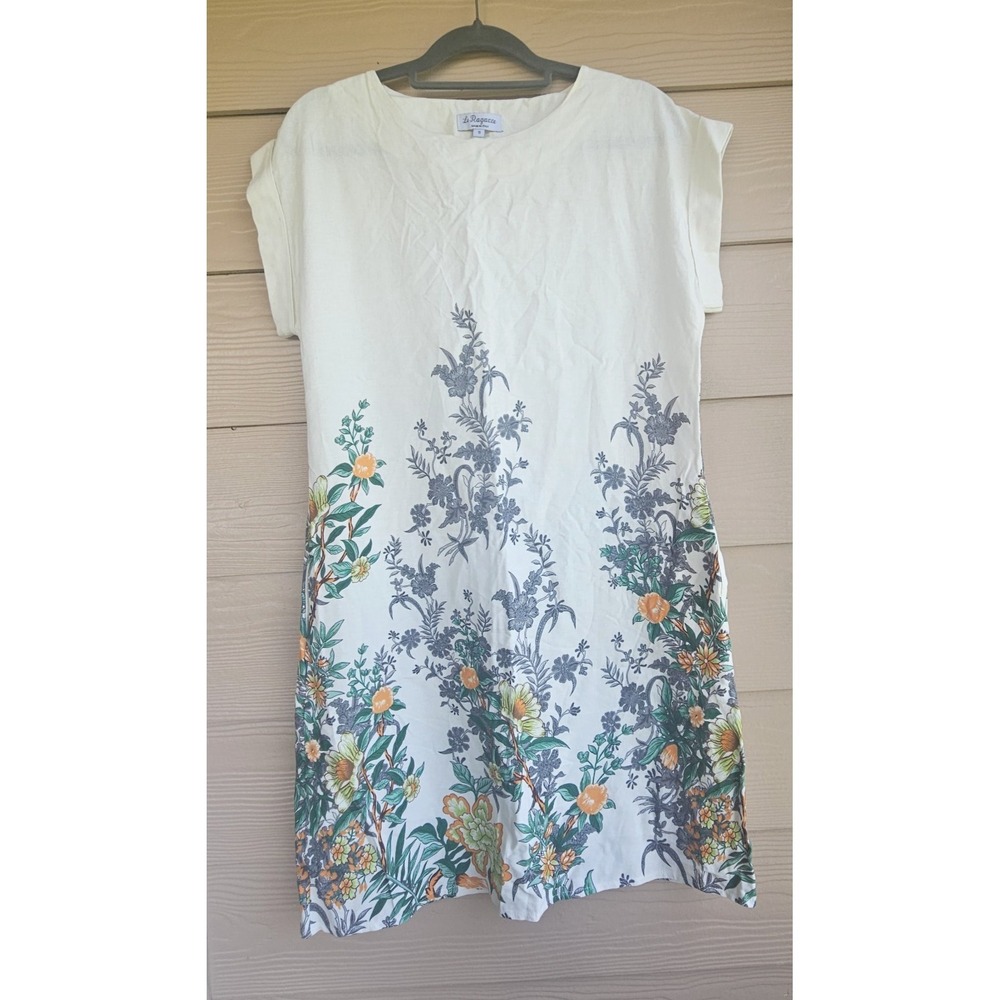Resort Wear Floral Linen Blend Italy Short Sleeve Dress Le Ragazze Sz S